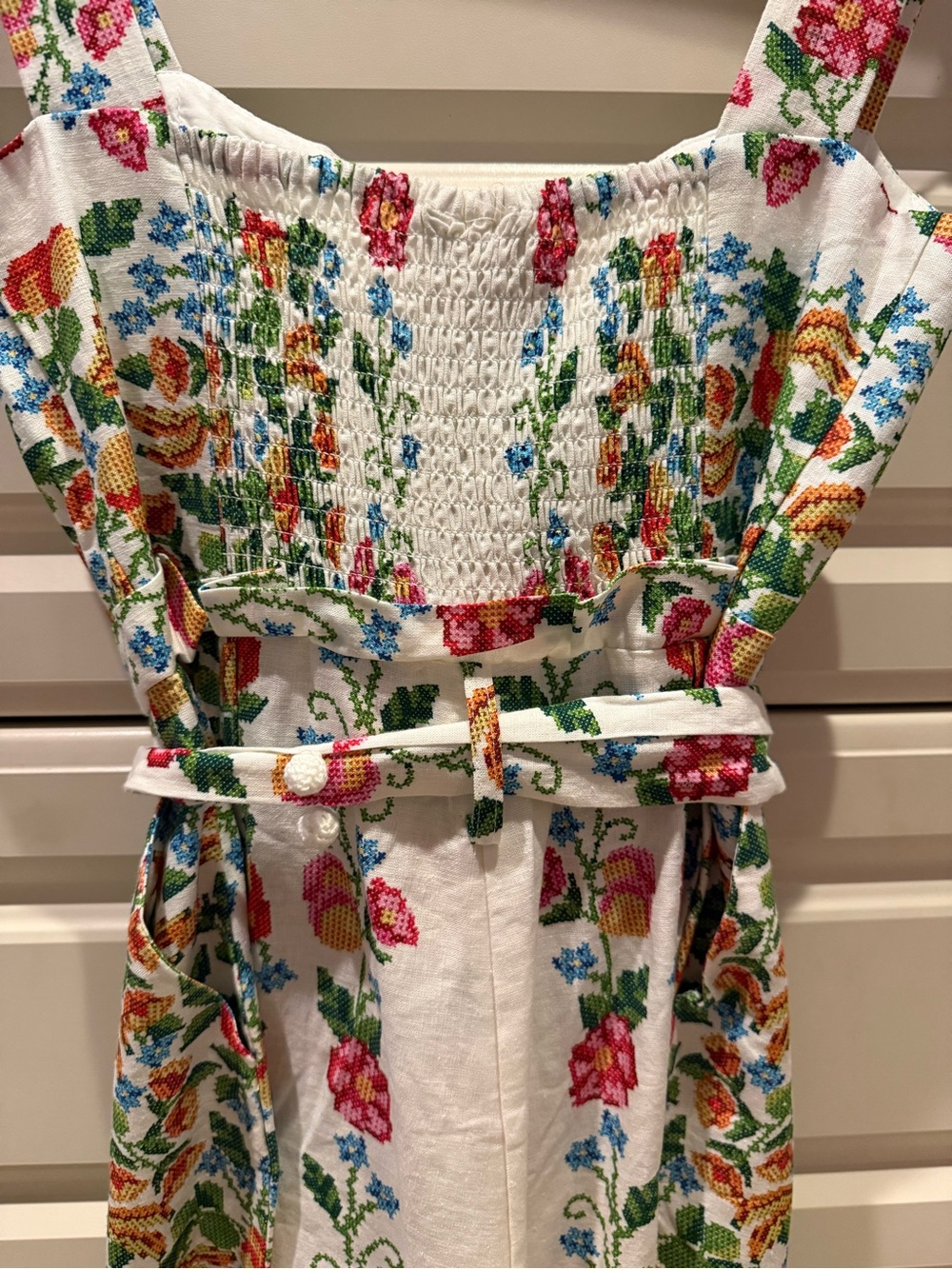 FARM Rio White Floral Cross-Stitch Print Jumpsuit - Picture 4 of 5